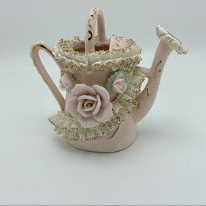 Vintage ArtMark Pink Capodimonte Decorative Porcelain Watering Can *small chip